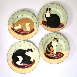 Warren Kimble, Four Cat Plates, Cat Collection, Sakura Stoneware, Gift Idea